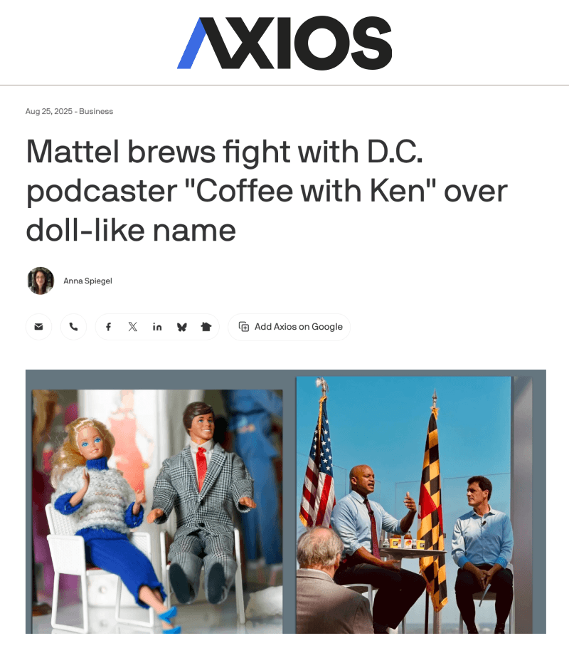 Axios coverage of Coffee with Ken vs. Mattel